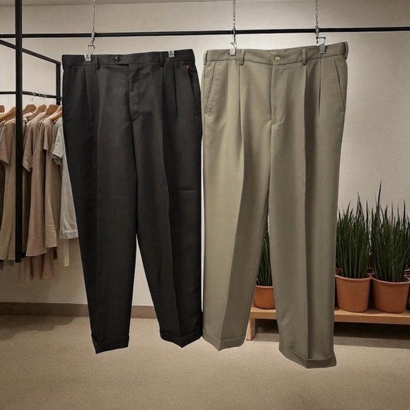 Van Heusen/Claiborne,Men’s,2 Dress Pants,Dark Gray, Light Brow,Sz 36,Zip,Buton.! - Picture 1 of 11